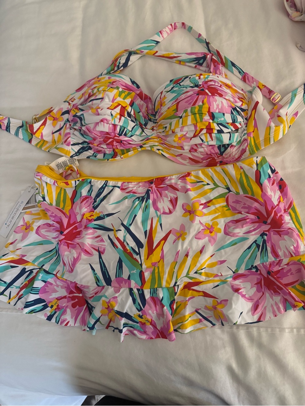 Bleu Rod Beattie Floral Two-Piece Swim Set with Ruffle Skirt Sz 12